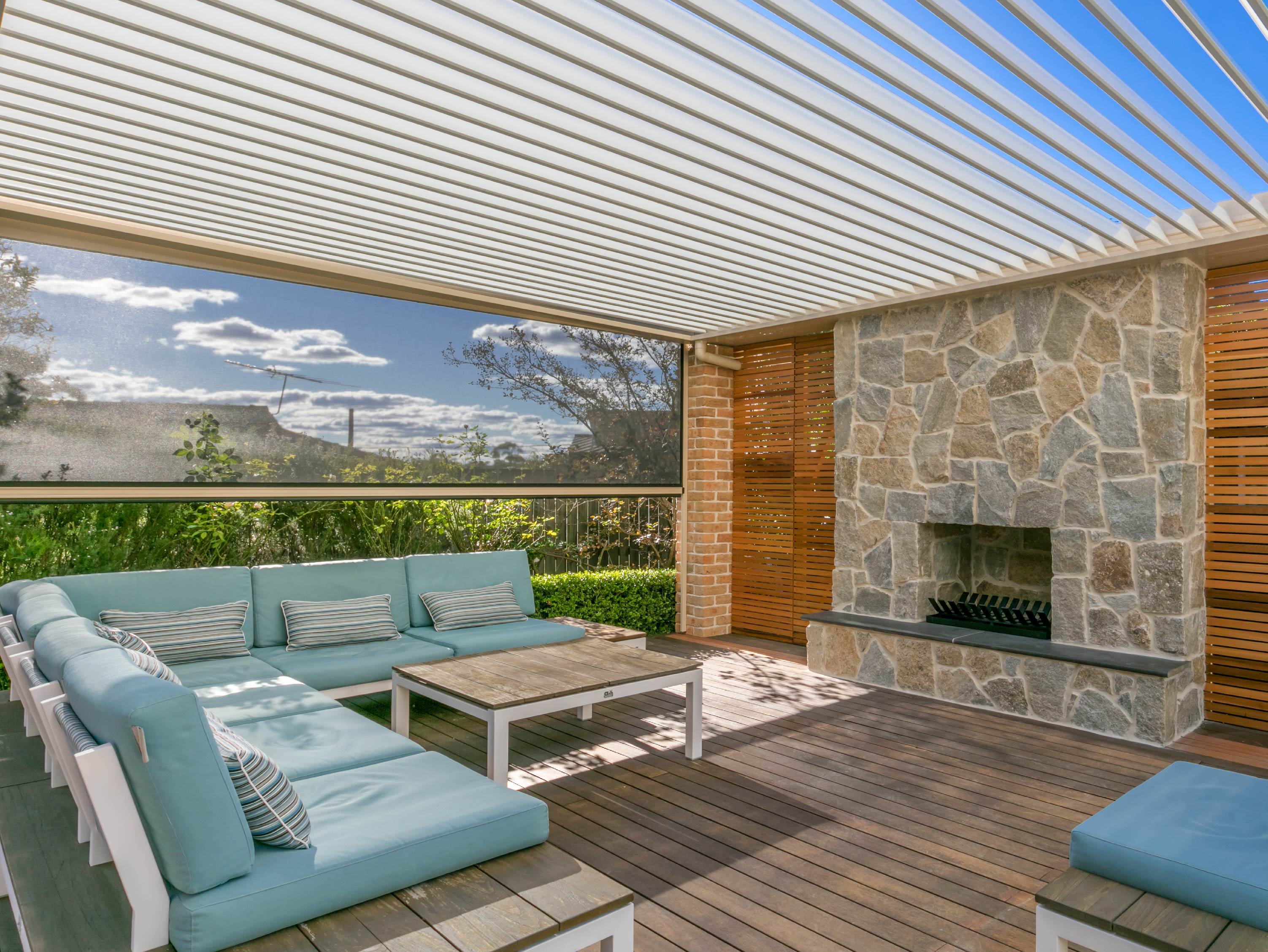 Track guided outdoor blind system